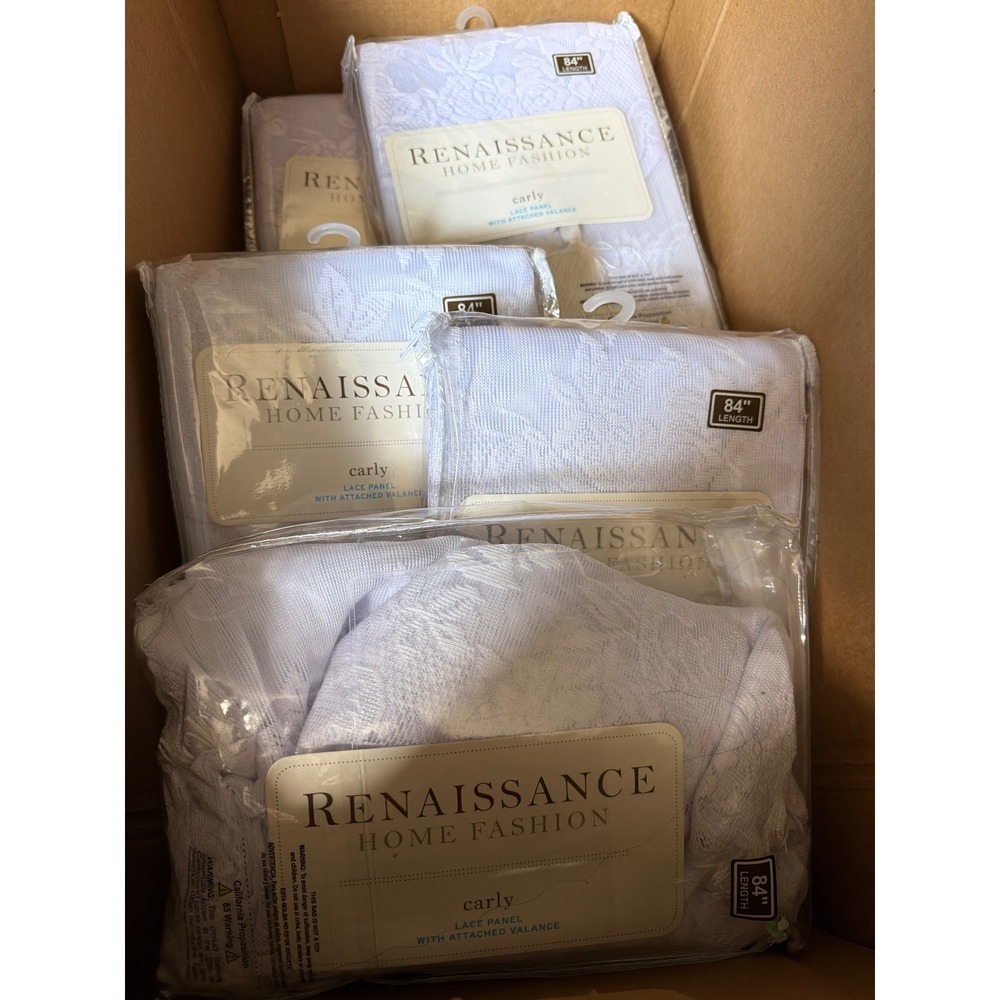 Renaissance Carly White Lace Curtain attached Valance 56x84in lot of 5 panels